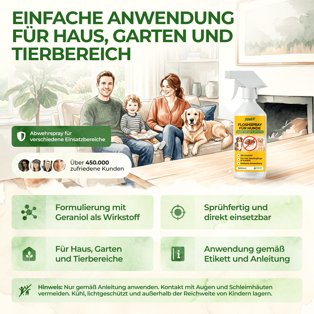 Flöhe Abwehrspray Power-Konzentrat für Hunde - 500ml - Green Guardia - Ihr Experte für Schädlinge und Pflanzen