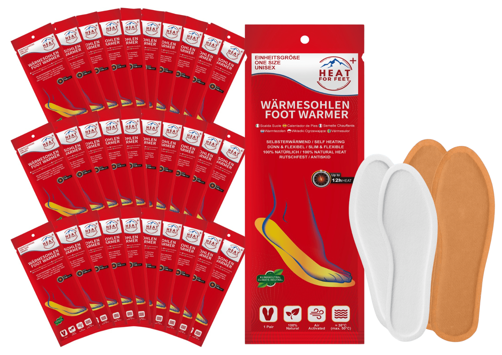 Heat for Feet, 10 Paar Wärmesohlen, bis zu 12 Std. Wärme, Einheitsgröße 36 - 46, dünn & flexibel, Sohlenwärmer,Sofort wärmende Einlegesohlen,Schuhwärmer - Green Guardia - Ihr Experte für Schädlinge und Pflanzen