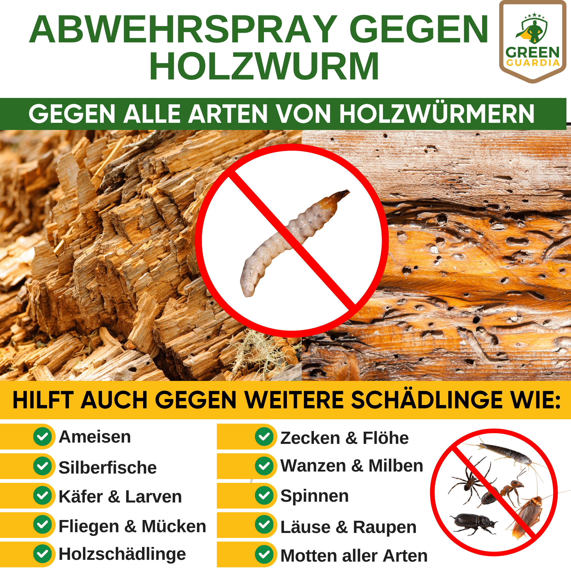 Holzwurm Abwehrspray Power - Konzentrat - Green Guardia - Ihr Experte für Schädlinge und Pflanzen