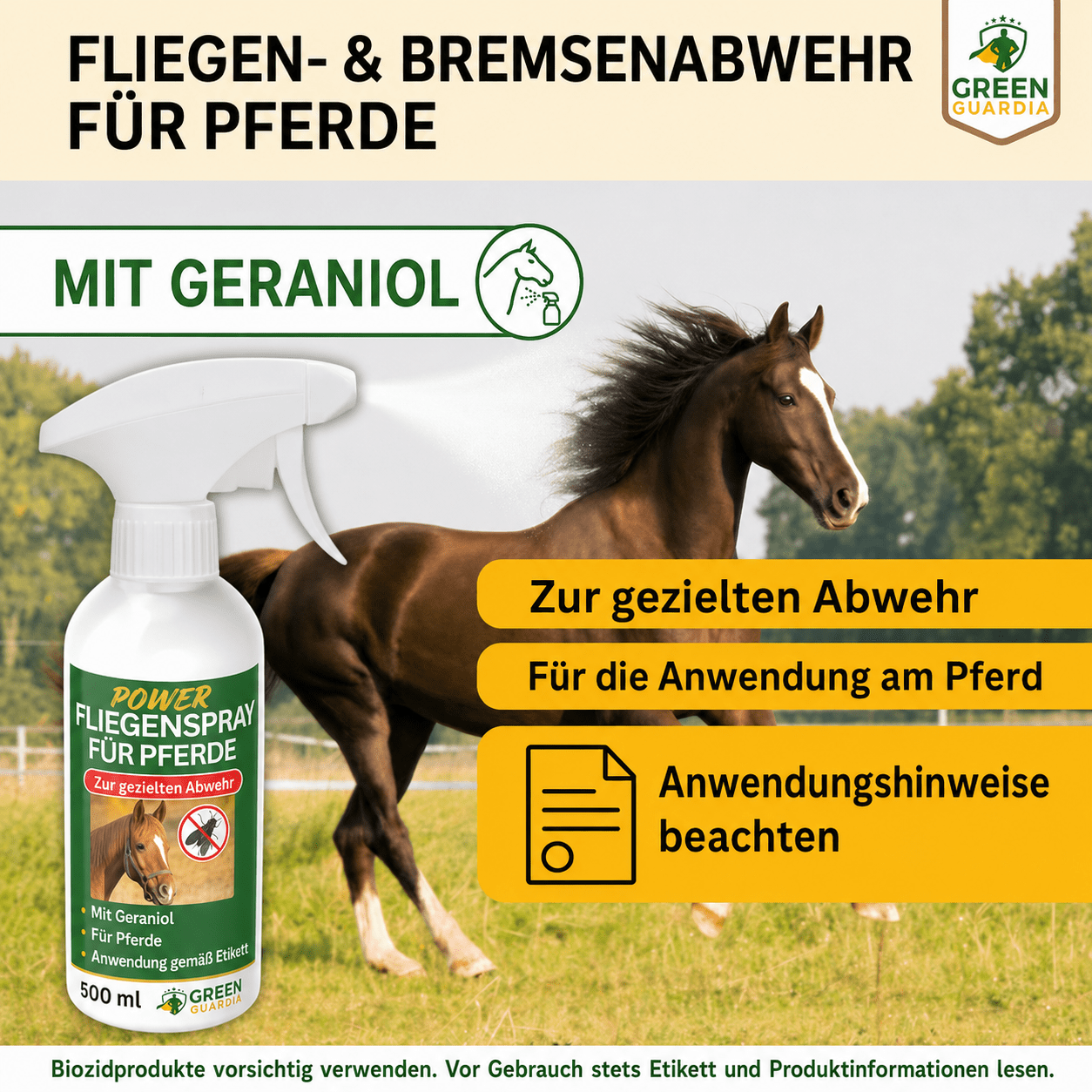 Insekten Abwehrspray Power-Konzentrat für Pferde - 500ml - Green Guardia - Ihr Experte für Schädlinge und Pflanzen