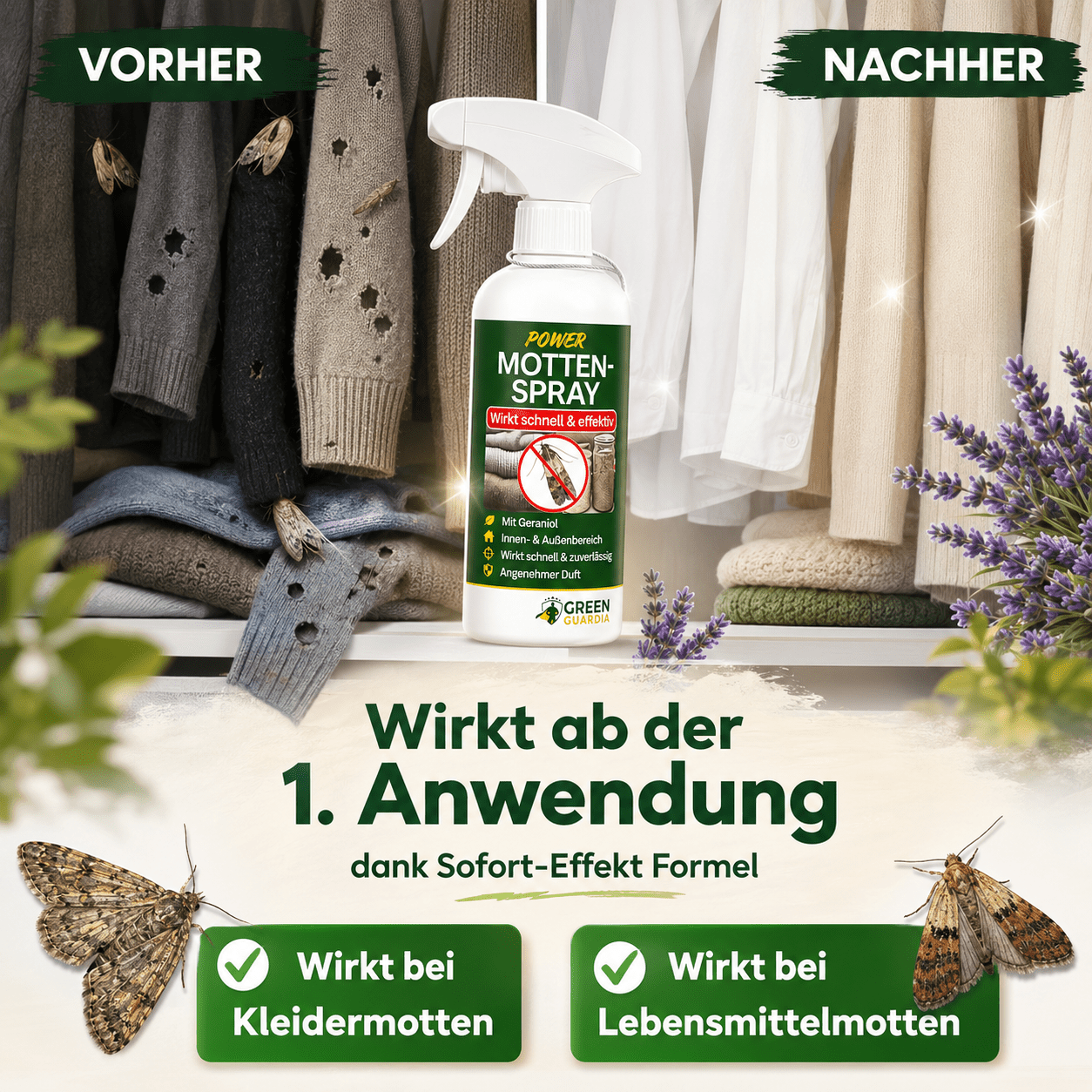 Motten-Abwehrspray Power-Konzentrat - 500ml - Green Guardia - Ihr Experte für Schädlinge und Pflanzen