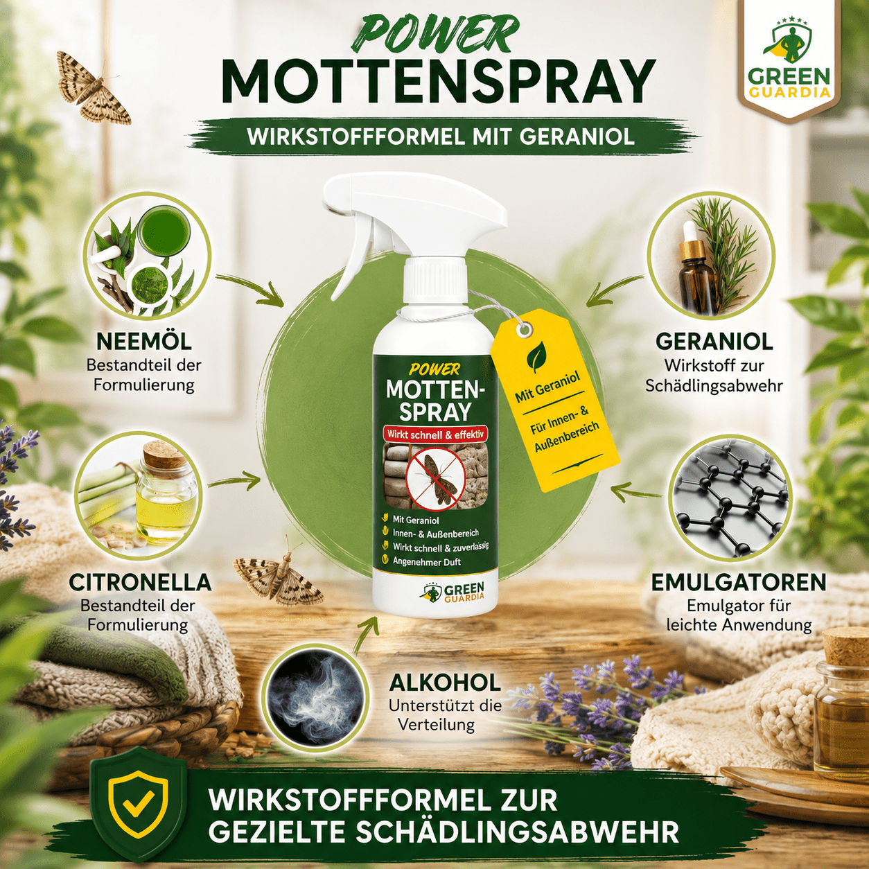 Motten-Abwehrspray Power-Konzentrat - 500ml - Green Guardia - Ihr Experte für Schädlinge und Pflanzen