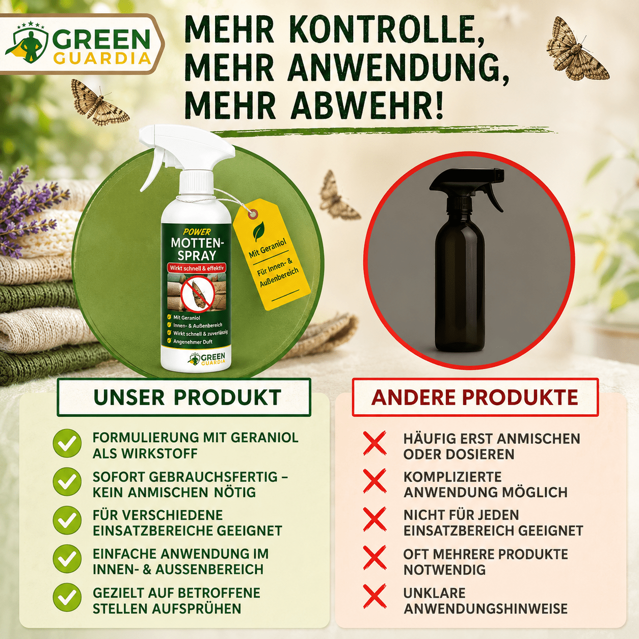 Motten-Abwehrspray Power-Konzentrat - 500ml - Green Guardia - Ihr Experte für Schädlinge und Pflanzen