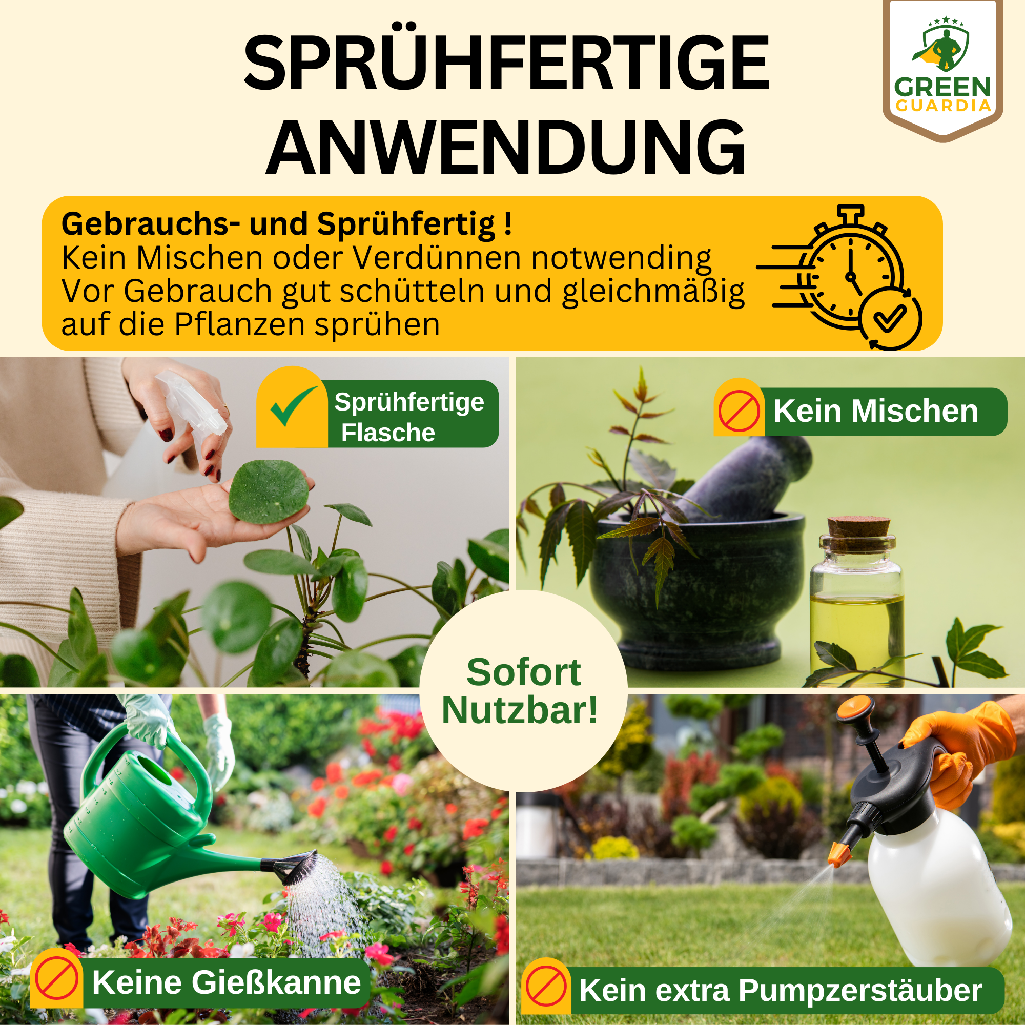 Neemöl Spray 750ml, - Sprühfertig - mit Emulgator zur Pflanzenpflege und Schutz - Green Guardia - Ihr Experte für Schädlinge und Pflanzen