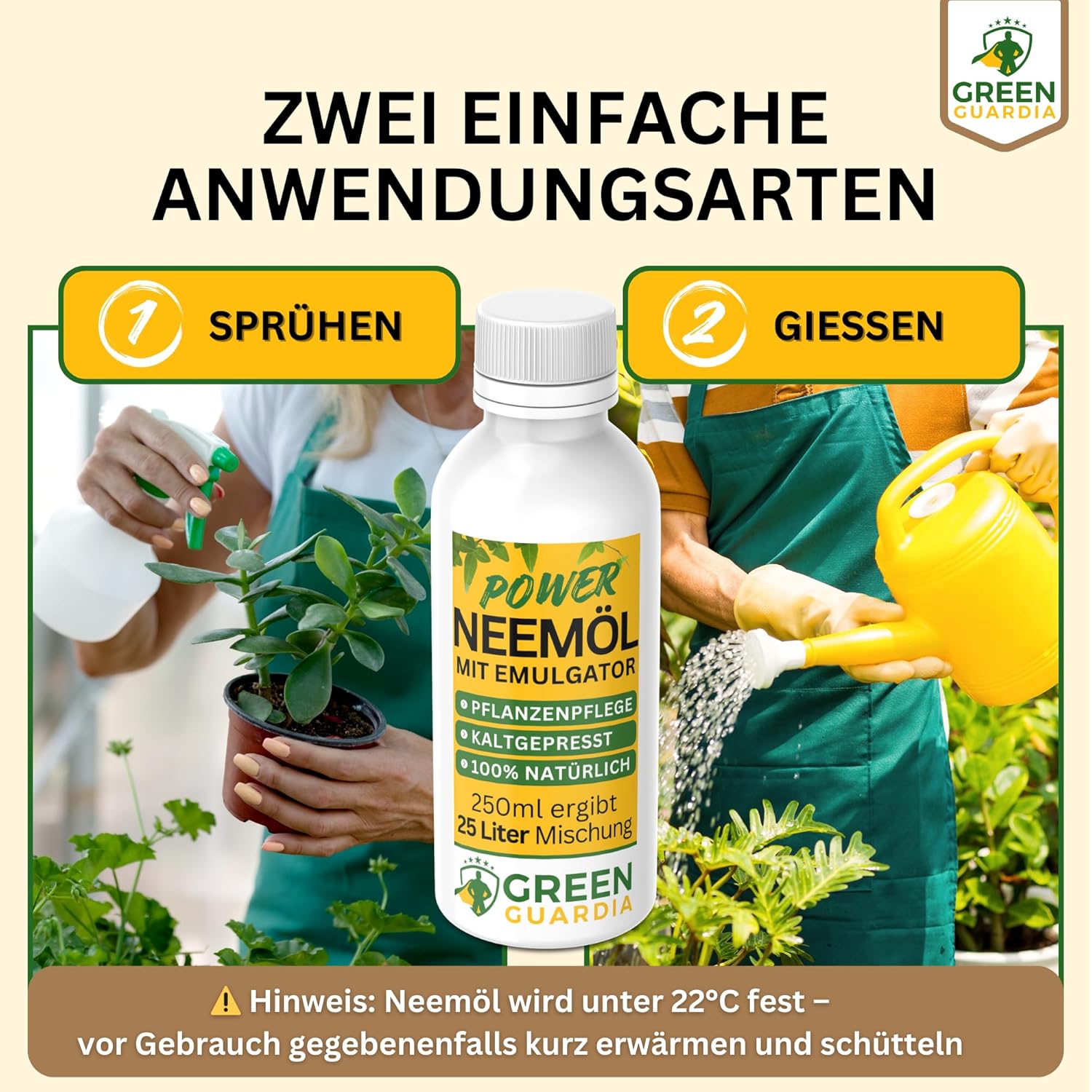Power Neemöl mit Emulgator für Zimmerpflanzen & Garten - Green Guardia - Ihr Experte für Schädlinge und Pflanzen
