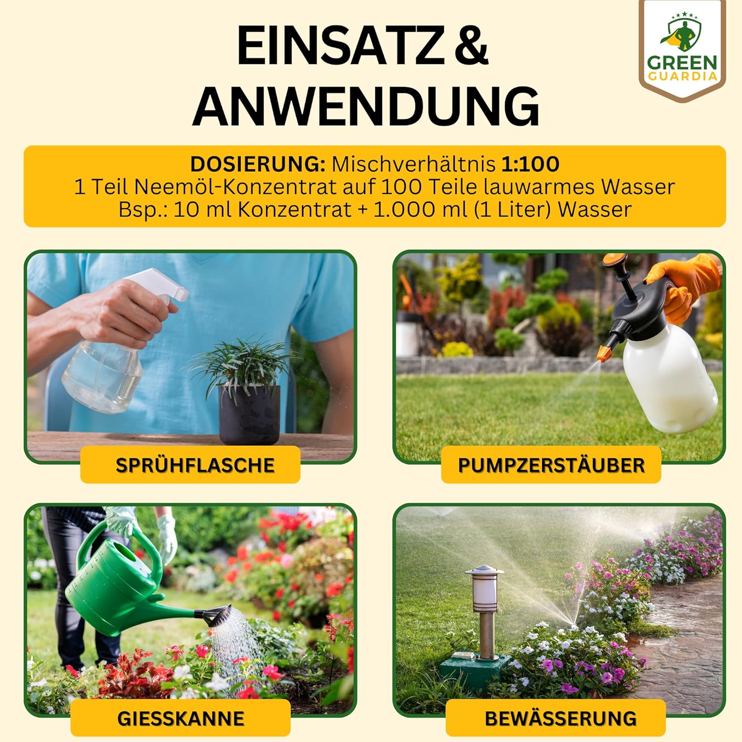 Power Neemöl mit Emulgator für Zimmerpflanzen & Garten - Green Guardia - Ihr Experte für Schädlinge und Pflanzen